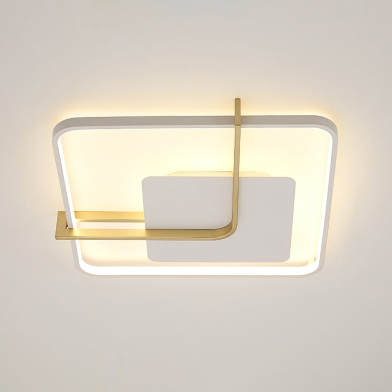 Sleek Square Thin Ceiling Flushmount Lamp - Minimalistic Acrylic Black/White-Gold Flush Light Fixture with Elegant Right Angle Curve