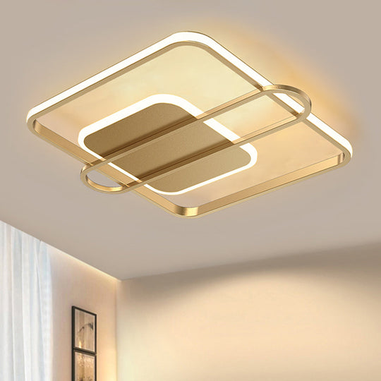 Slim Ceiling Light Fixture: Square and Oblong Simplicity Aluminum LED Flush Mount in Black/White/Gold, 16.5/20.5 Inch Width