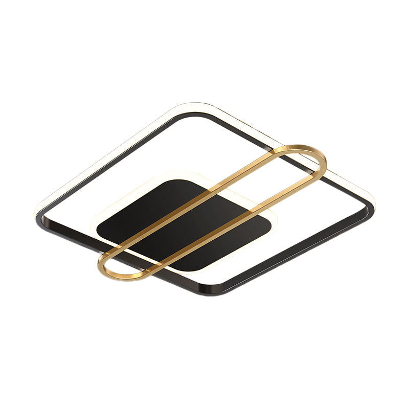 Slim Ceiling Light Fixture: Square and Oblong Simplicity Aluminum LED Flush Mount in Black/White/Gold, 16.5/20.5 Inch Width