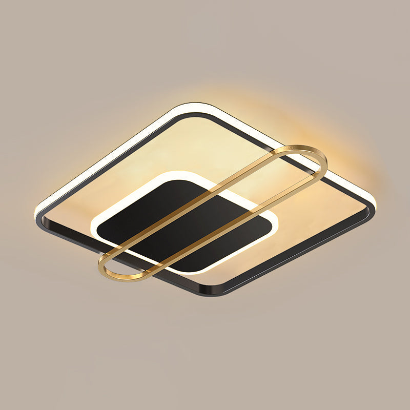 Slim Ceiling Light Fixture: Square and Oblong Simplicity Aluminum LED Flush Mount in Black/White/Gold, 16.5/20.5 Inch Width