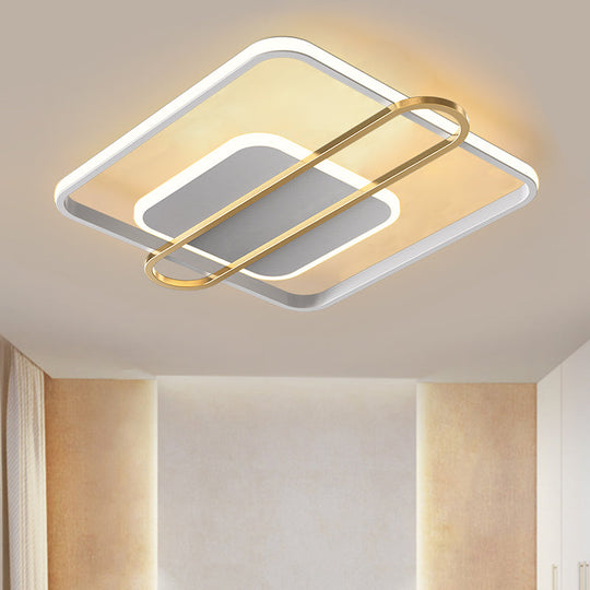 Slim Ceiling Light Fixture: Square and Oblong Simplicity Aluminum LED Flush Mount in Black/White/Gold, 16.5/20.5 Inch Width