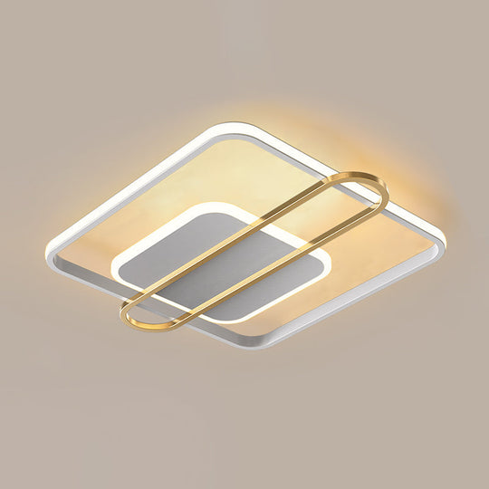 Slim Ceiling Light Fixture: Square and Oblong Simplicity Aluminum LED Flush Mount in Black/White/Gold, 16.5/20.5 Inch Width