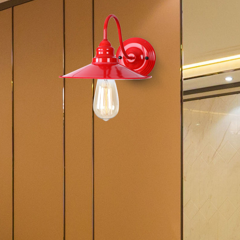 Red Metal Polished Wall Sconce Light - Industrial Style With Gooseneck Arm