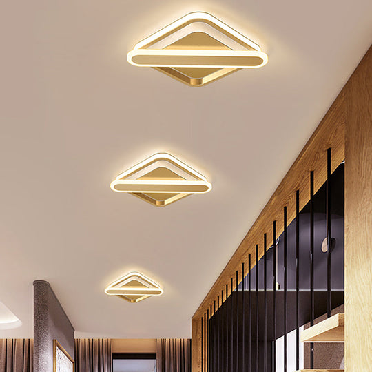 Modern Iron Rhombus-Oblong LED Foyer Ceiling Light in Black/Gold/White