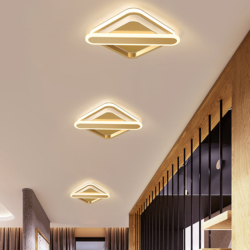 Modern Iron Rhombus-Oblong Led Foyer Ceiling Light In Black/Gold/White Gold