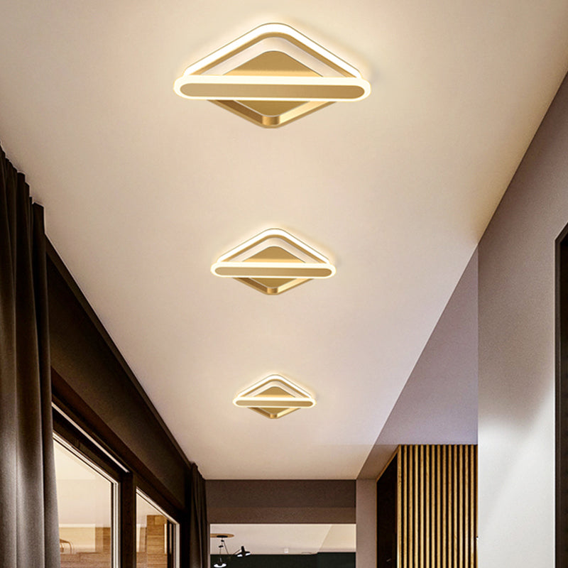 Modern Iron Rhombus-Oblong LED Foyer Ceiling Light in Black/Gold/White