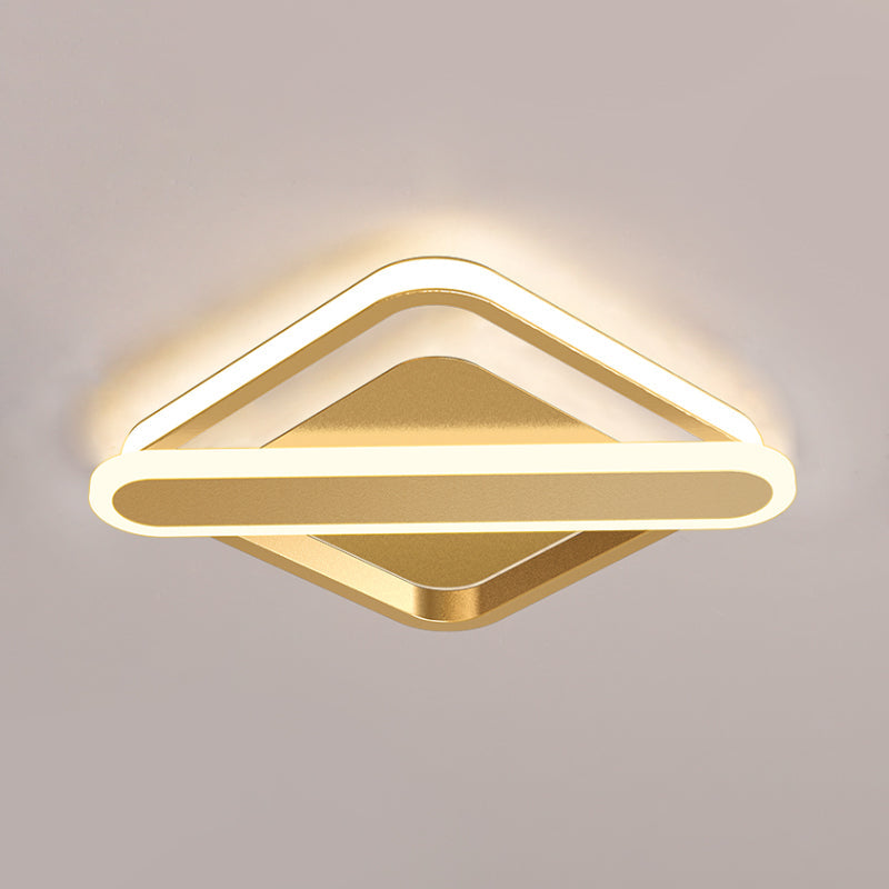 Modern Iron Rhombus-Oblong LED Foyer Ceiling Light in Black/Gold/White