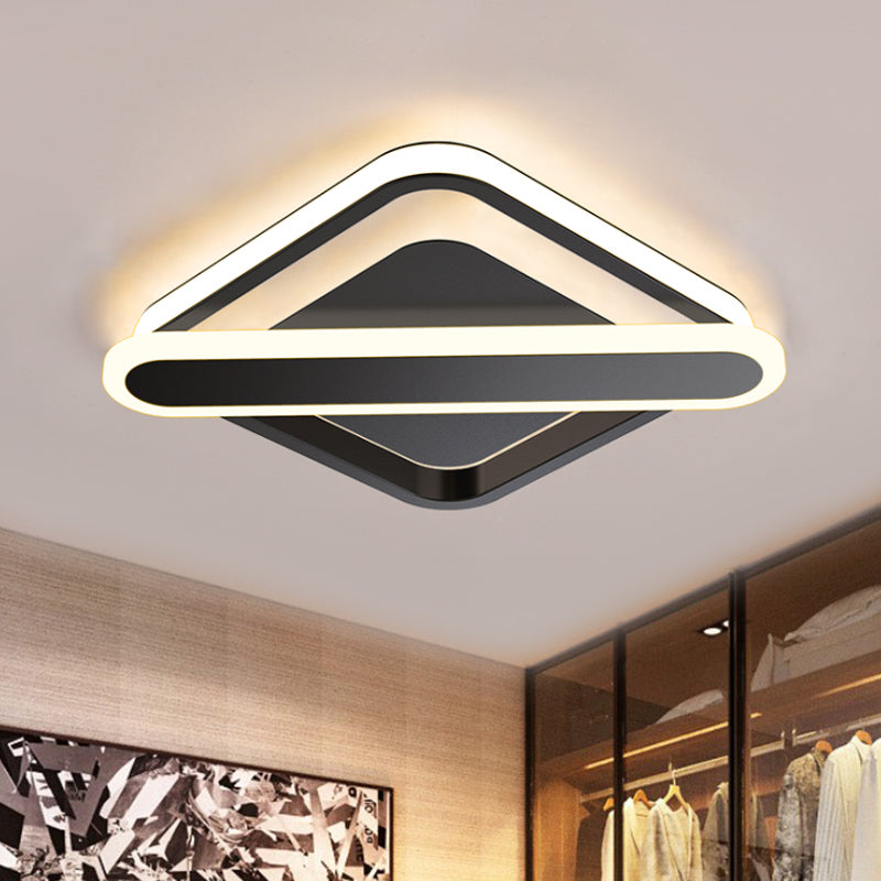 Modern Iron Rhombus-Oblong LED Foyer Ceiling Light in Black/Gold/White