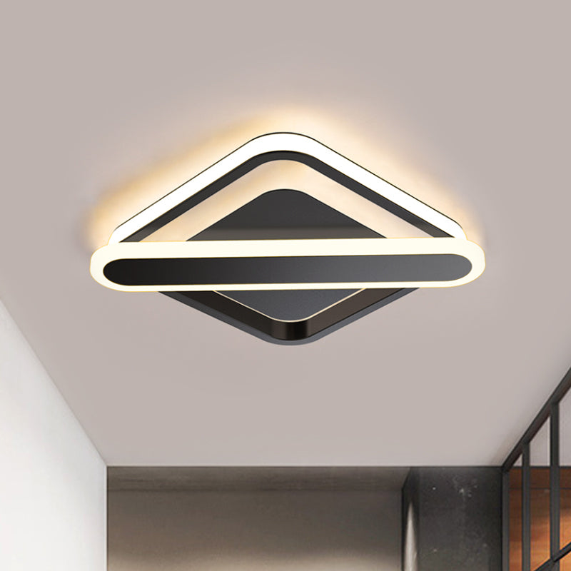 Modern Iron Rhombus-Oblong LED Foyer Ceiling Light in Black/Gold/White