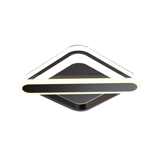 Modern Iron Rhombus-Oblong LED Foyer Ceiling Light in Black/Gold/White