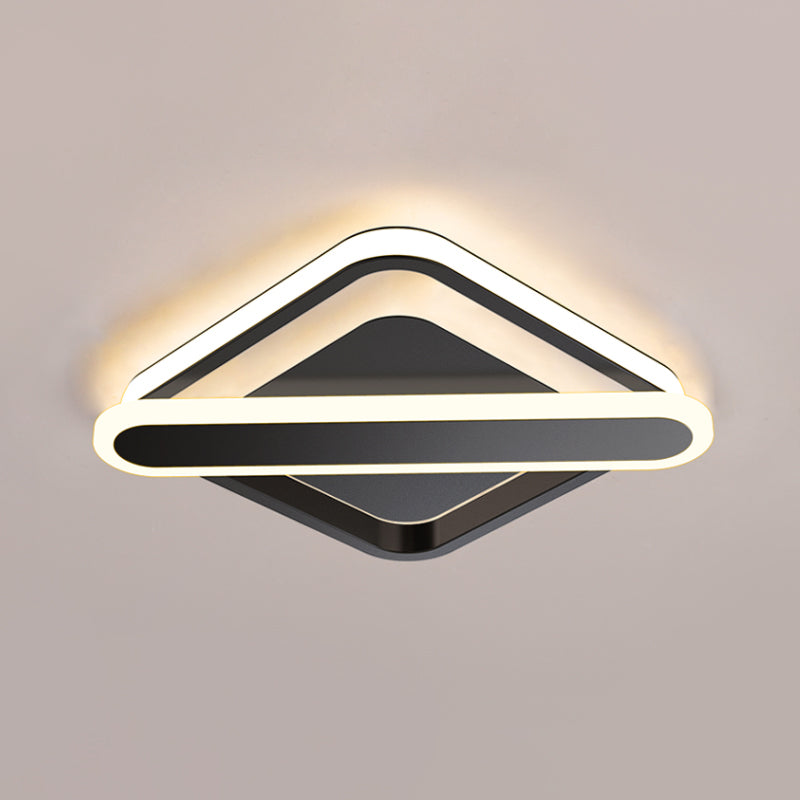 Modern Iron Rhombus-Oblong LED Foyer Ceiling Light in Black/Gold/White