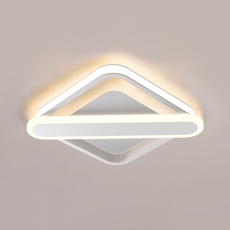 Modern Iron Rhombus-Oblong Led Foyer Ceiling Light In Black/Gold/White