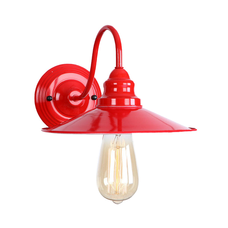 Red Metal Polished Wall Sconce Light - Industrial Style With Gooseneck Arm