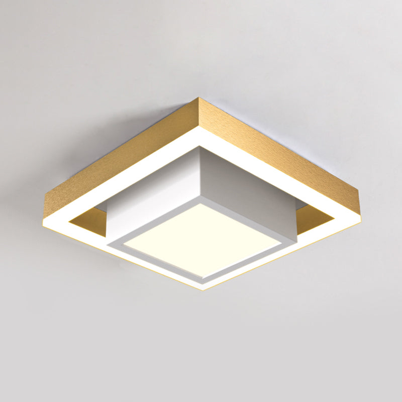 Modern LED Flush Mount for Hall with Dual Square Design, Acrylic Shade, and Black/Gold/Coffee Finish.