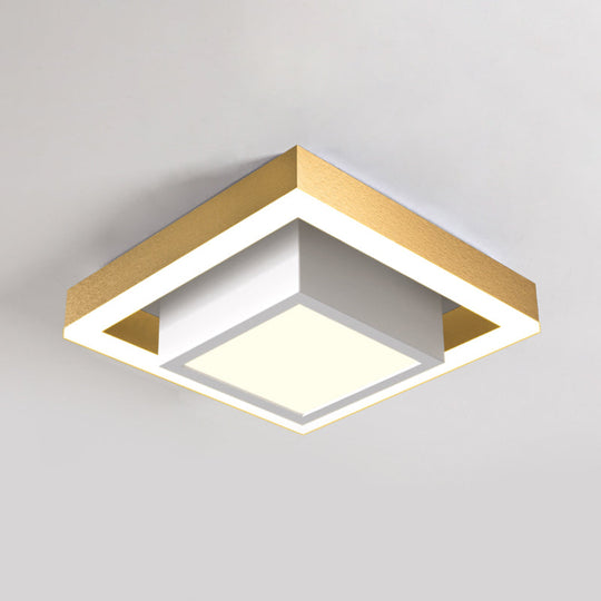 Modern Led Flush Mount For Hall With Dual Square Design Acrylic Shade And Black/Gold/Coffee Finish.