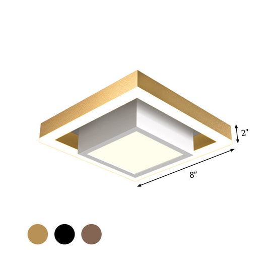 Modern LED Flush Mount for Hall with Dual Square Design, Acrylic Shade, and Black/Gold/Coffee Finish.