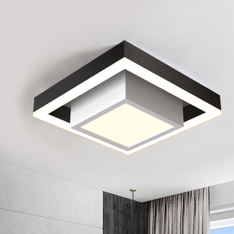 Modern LED Flush Mount for Hall with Dual Square Design, Acrylic Shade, and Black/Gold/Coffee Finish.