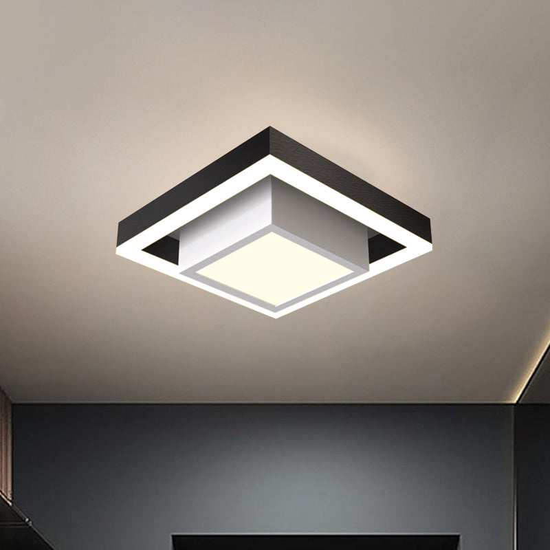 Modern LED Flush Mount for Hall with Dual Square Design, Acrylic Shade, and Black/Gold/Coffee Finish.