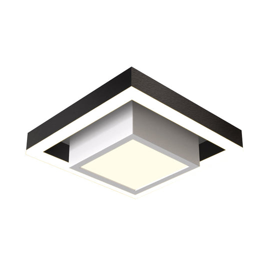 Modern LED Flush Mount for Hall with Dual Square Design, Acrylic Shade, and Black/Gold/Coffee Finish.