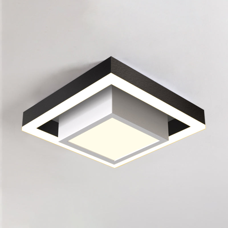 Modern LED Flush Mount for Hall with Dual Square Design, Acrylic Shade, and Black/Gold/Coffee Finish.