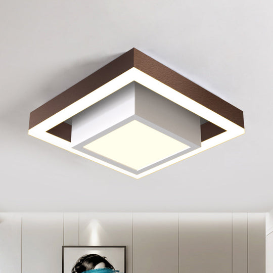 Modern LED Flush Mount for Hall with Dual Square Design, Acrylic Shade, and Black/Gold/Coffee Finish.