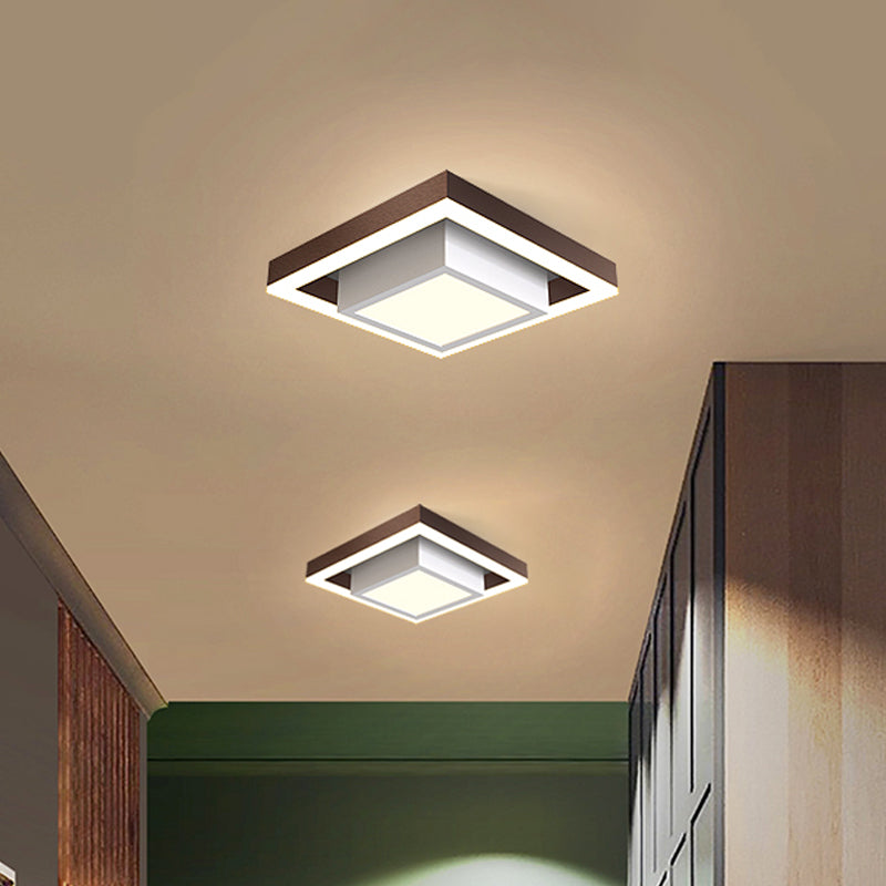 Modern LED Flush Mount for Hall with Dual Square Design, Acrylic Shade, and Black/Gold/Coffee Finish.