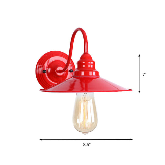 Red Metal Polished Wall Sconce Light - Industrial Style With Gooseneck Arm