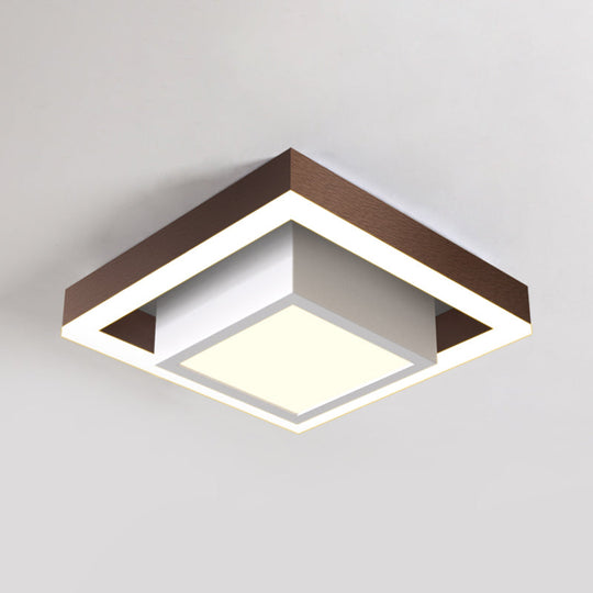 Modern Led Flush Mount For Hall With Dual Square Design Acrylic Shade And Black/Gold/Coffee Finish.