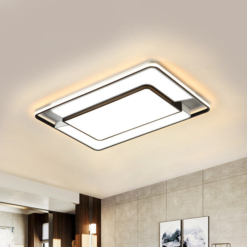 Modern Black and White LED Ceiling Lamp - Sleek Rectangular Design for Living Room