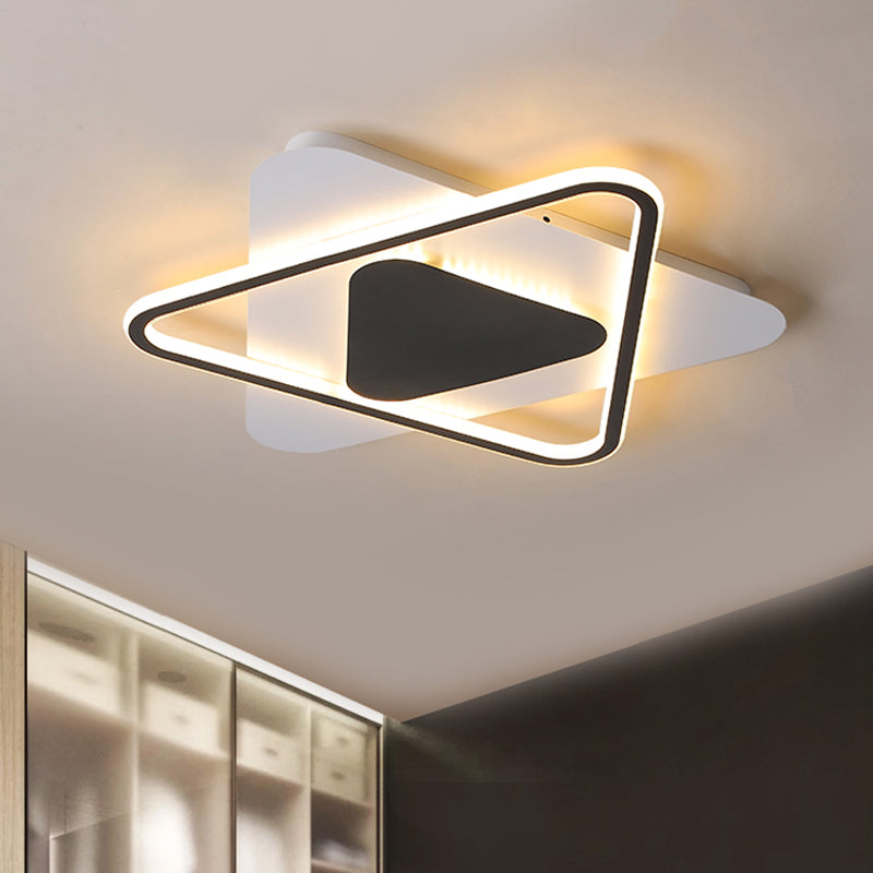 Modern Acrylic LED Ceiling Lamp in Black-White- 18"/23.5" Wide, Crossed Triangular Design, Thin Flush Light for Bedroom