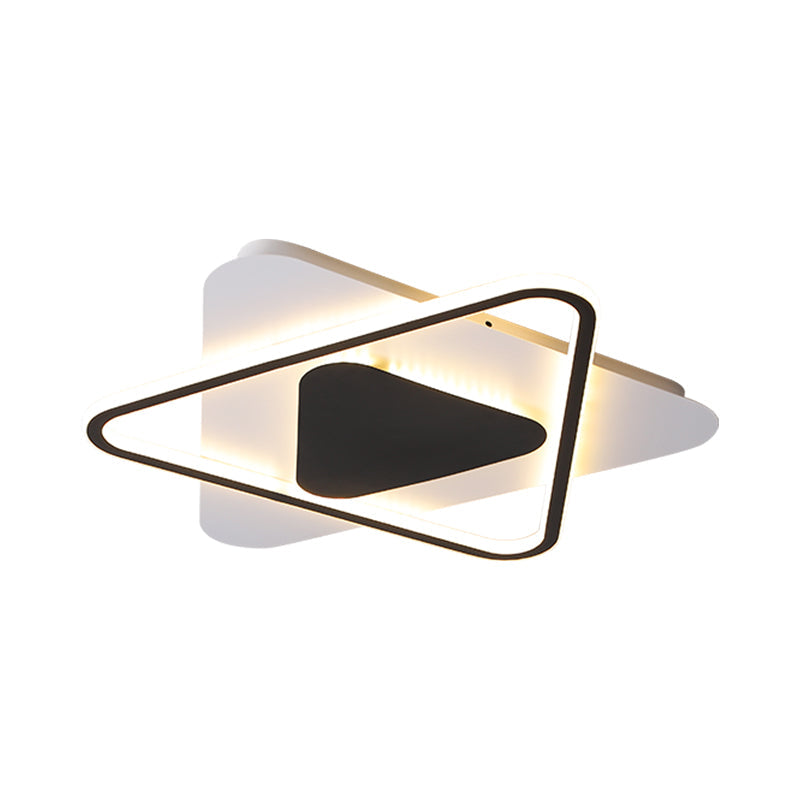 Modern Acrylic LED Ceiling Lamp in Black-White- 18"/23.5" Wide, Crossed Triangular Design, Thin Flush Light for Bedroom