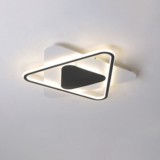 Modern Acrylic LED Ceiling Lamp in Black-White- 18"/23.5" Wide, Crossed Triangular Design, Thin Flush Light for Bedroom