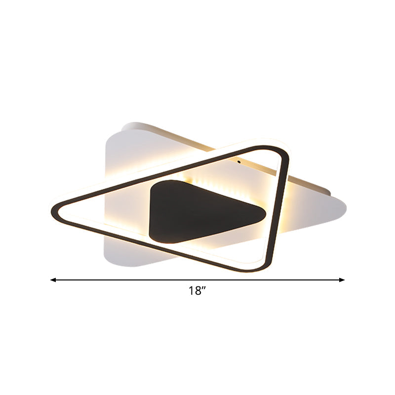 Modern Acrylic LED Ceiling Lamp in Black-White- 18"/23.5" Wide, Crossed Triangular Design, Thin Flush Light for Bedroom