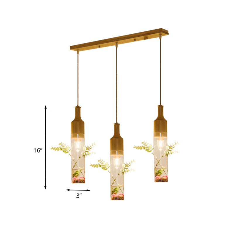 Nordic Clear Glass Pendant Lamp - Wood Bottle Ceiling Fixture For Restaurants With 2/3/4 Bulbs