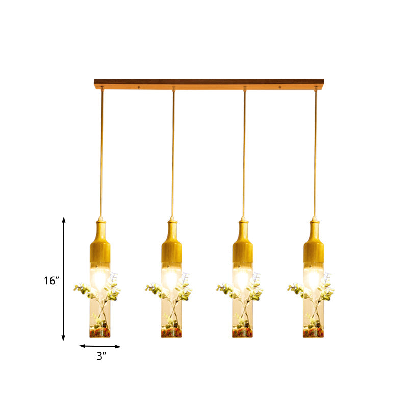 Nordic Clear Glass Pendant Lamp - Wood Bottle Ceiling Fixture For Restaurants With 2/3/4 Bulbs