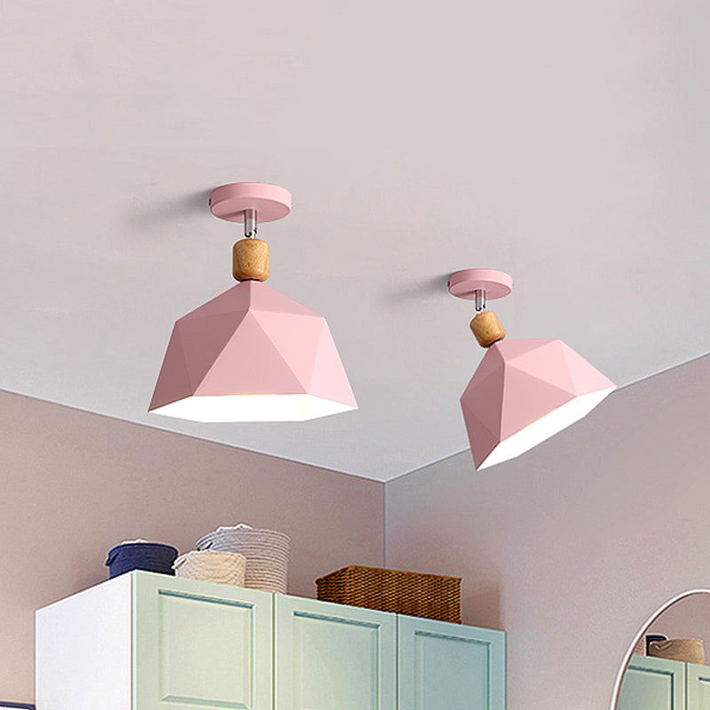 Shade Faceted Dome Ceiling Light Fixture - Macaron Metal Semi-Flush Mount For Apartments