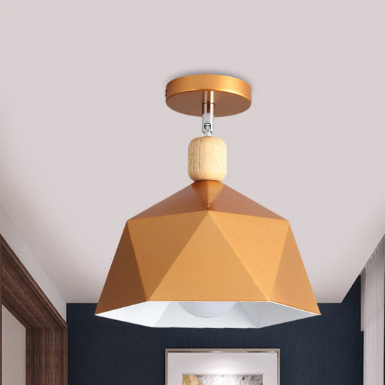 Shade Faceted Dome Ceiling Light Fixture - Macaron Metal Semi-Flush Mount for Apartments - Pink/Gold-Wood