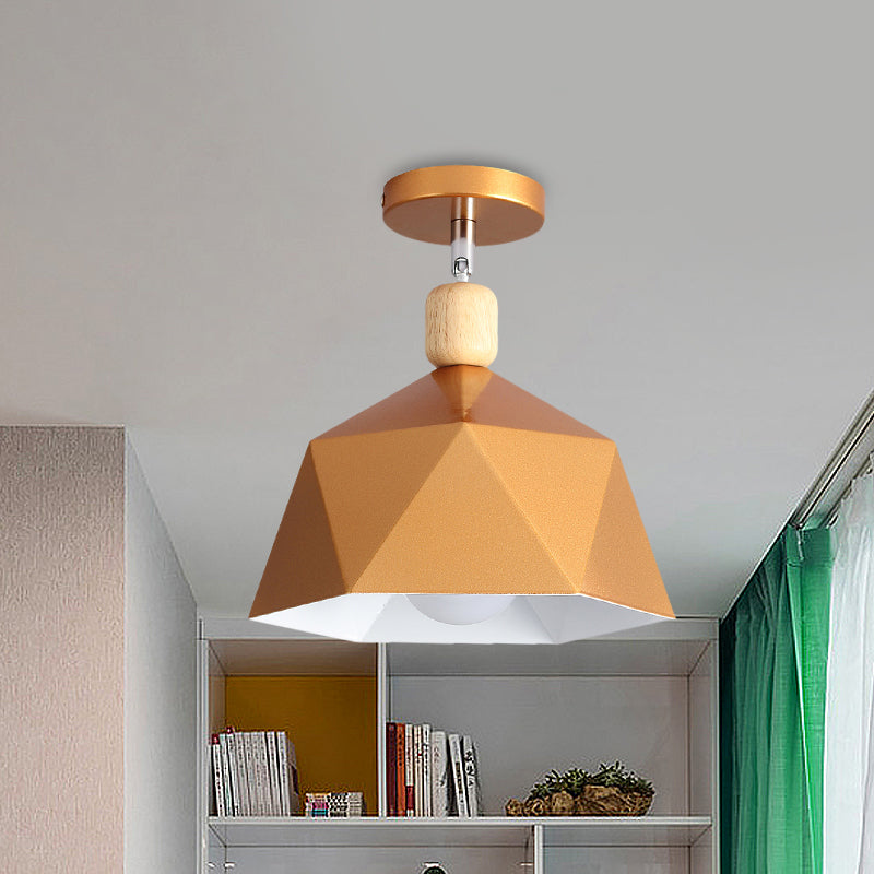 Shade Faceted Dome Ceiling Light Fixture - Macaron Metal Semi-Flush Mount for Apartments - Pink/Gold-Wood