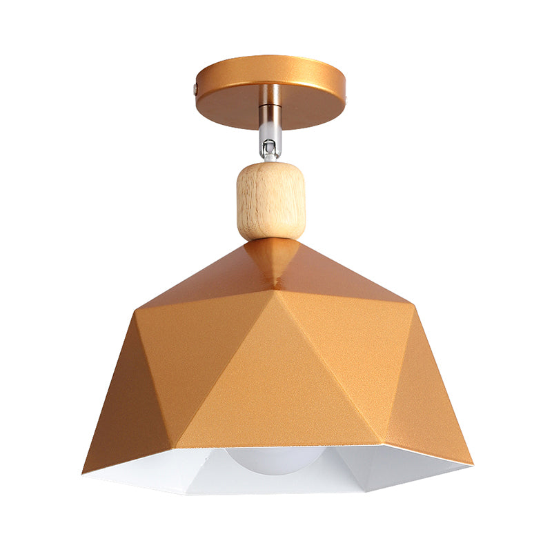 Shade Faceted Dome Ceiling Light Fixture - Macaron Metal Semi-Flush Mount for Apartments - Pink/Gold-Wood