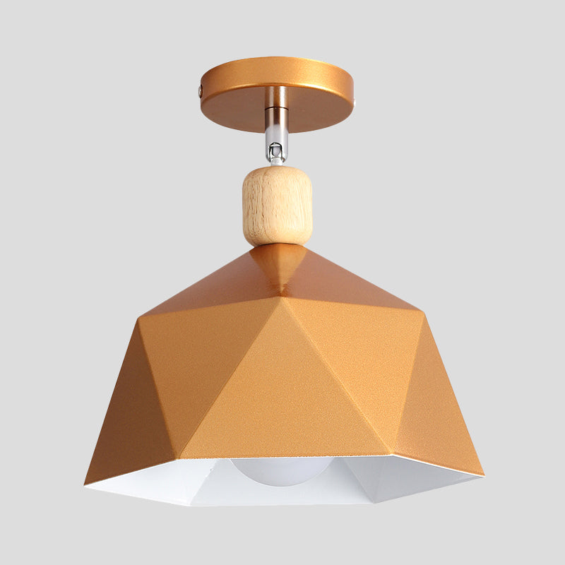 Shade Faceted Dome Ceiling Light Fixture - Macaron Metal Semi-Flush Mount for Apartments - Pink/Gold-Wood