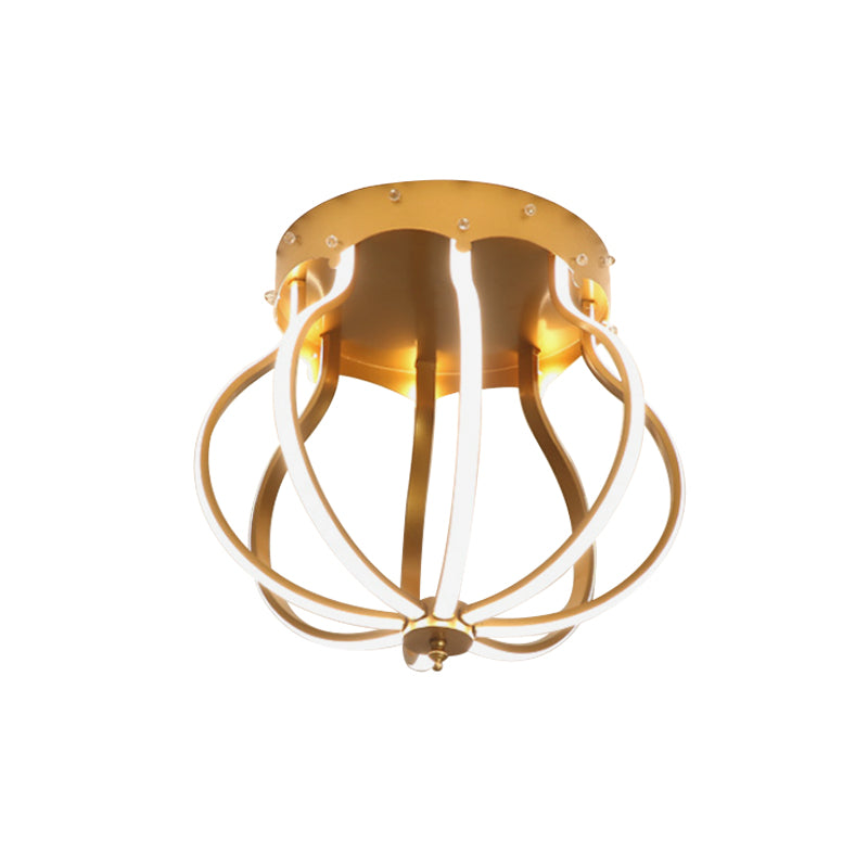 Macaron Style Aluminum Led Ceiling Light - Yellow/Blue Pear Cage Semi Flush Mount For Bedroom