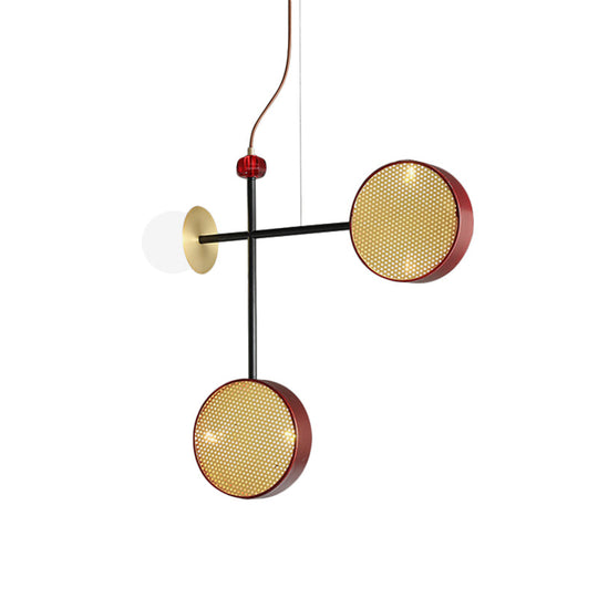 Stylish Red Cross Chandelier With Ball Glass Shade - Modern Metal 5-Light Pendant Lamp For Living