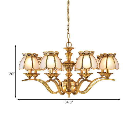 Scalloped Pendant Chandelier - Colonial Gold Finish With Frosted White Glass