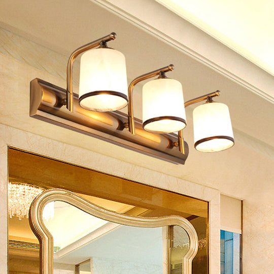 2/3 Lights Vanity Wall Sconce In Colonial Gold With Frosted White Glass Perfect For Bathroom