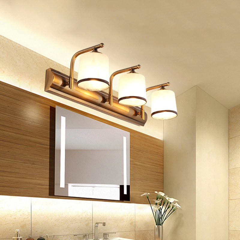 2/3 Lights Vanity Wall Sconce In Colonial Gold With Frosted White Glass Perfect For Bathroom