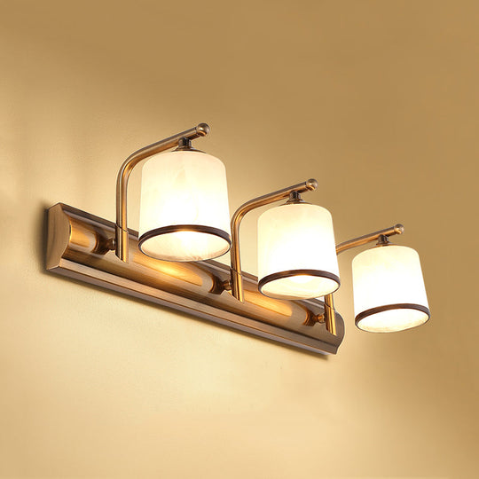 2/3 Lights Vanity Wall Sconce In Colonial Gold With Frosted White Glass Perfect For Bathroom