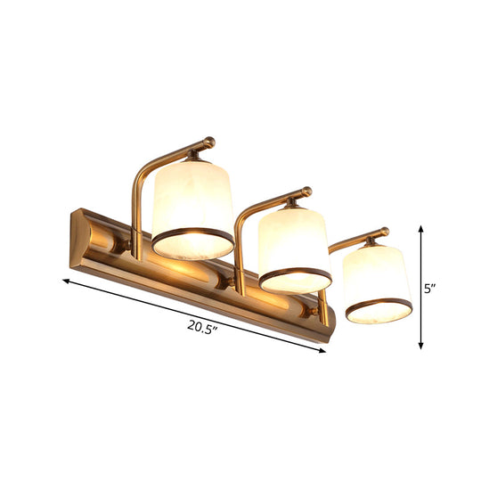 2/3 Lights Vanity Wall Sconce In Colonial Gold With Frosted White Glass Perfect For Bathroom