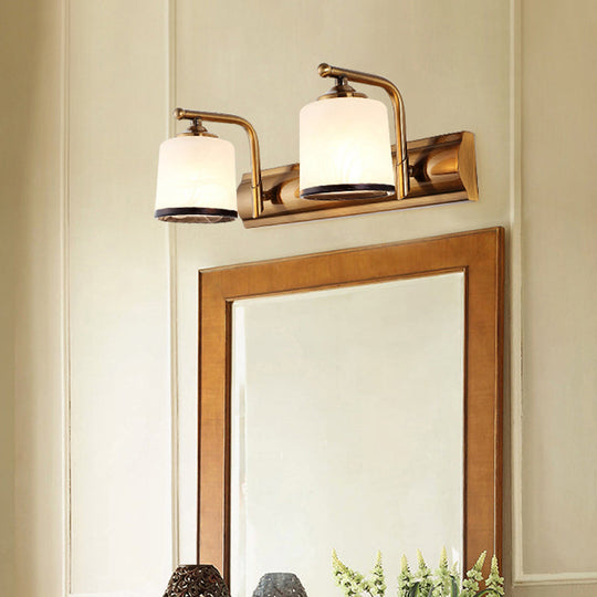 2/3 Lights Vanity Wall Sconce In Colonial Gold With Frosted White Glass Perfect For Bathroom