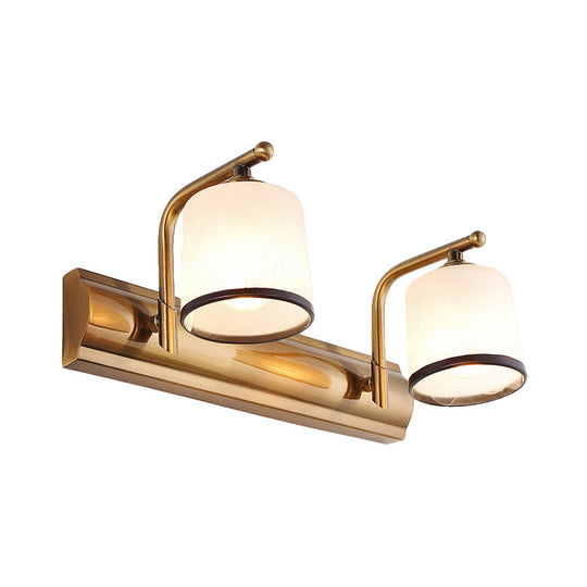 2/3 Lights Vanity Wall Sconce In Colonial Gold With Frosted White Glass Perfect For Bathroom