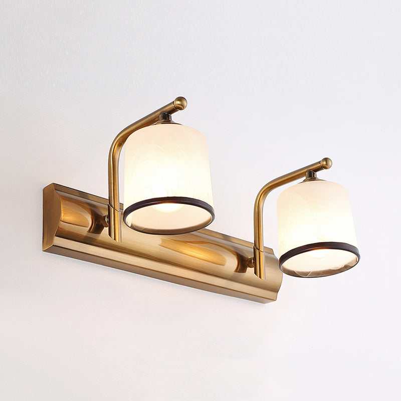 2/3 Lights Vanity Wall Sconce In Colonial Gold With Frosted White Glass Perfect For Bathroom